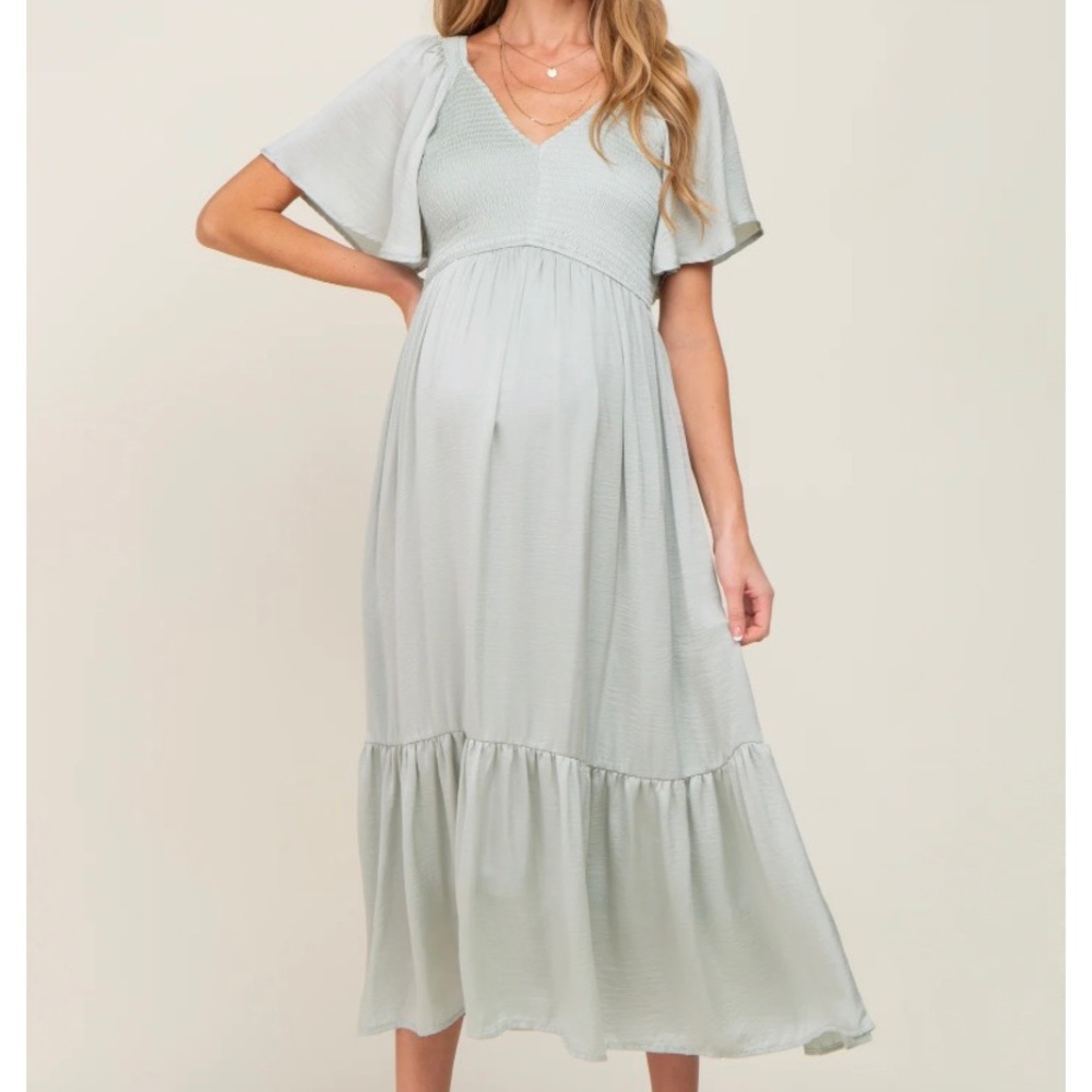 Pinkblush Maternity Mint Green Satin Smocked Maternity Dress